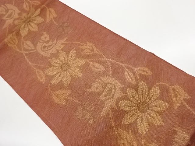 JAPANESE FUKURO OBI FOR SUMMER / WOVEN ABSTRACT BIRD
