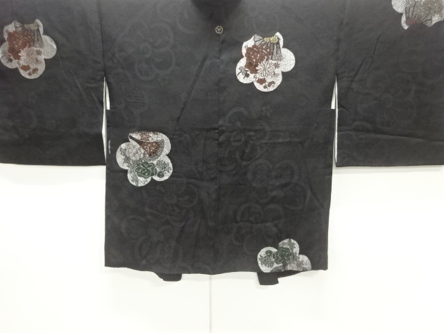 JAPANESE KIMONO / ANTIQUE TAISHO ROMAN MON KINSHA LACQUER / FLOWER PAT