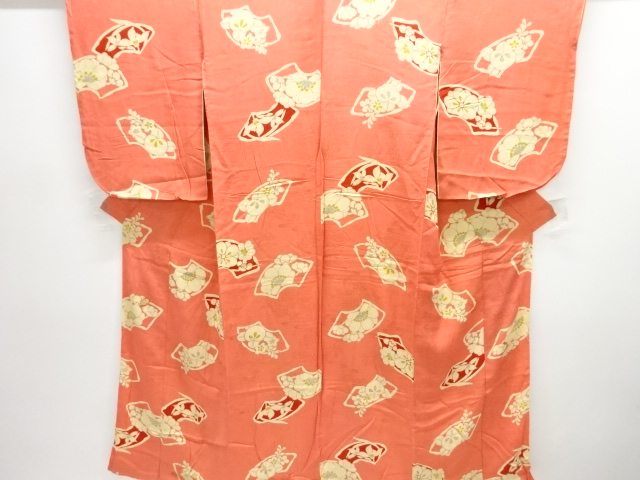 JAPANESE KIMONO / ANTIQUE MON KINSHA KIMONO / FLOWER PATTERN GROUND PA