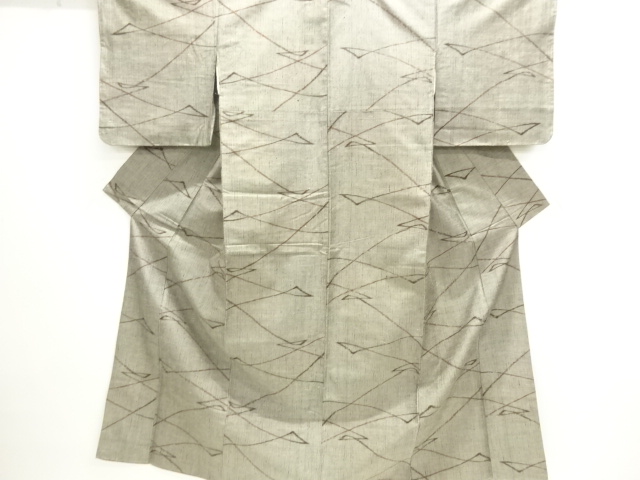 JAPANESE KIMONO / ANTIQUE LINE-DRAWING PATTERN WOVEN VERTICAL FUSHI TS