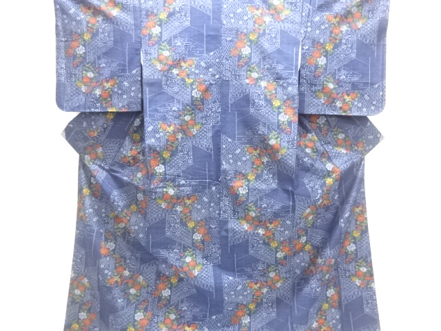 JAPANESE KIMONO / TSUMUGI / WOVEN FLOWER & PLANT 