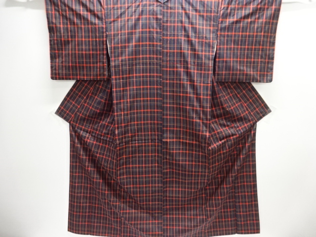 JAPANESE KIMONO / CHECKERED WEAVE YONEZAWA TSUMUGI KIMONO ENSEMBLE
