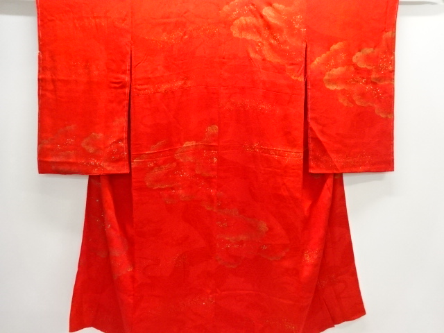 JAPANESE KIMONO / ANTIQUE MON KINSHA GOLD SAND CLOUD PATTERN JUBAN