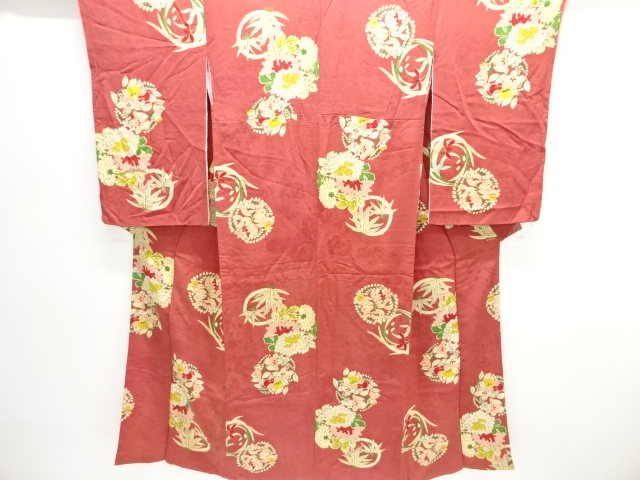 JAPANESE KIMONO / ANTIQUE MON KINSHA FLOWER CIRCLE PATTERN KIMONO