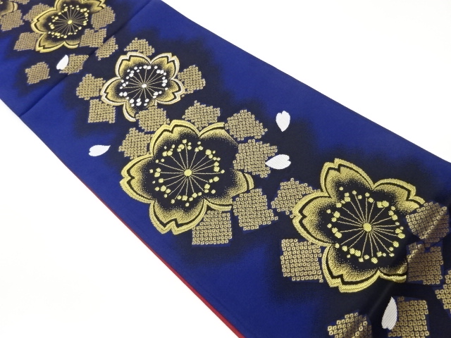 未使用品　沢本織物製　桜に色紙・鹿の子模様織出し袋帯（未仕立て）
