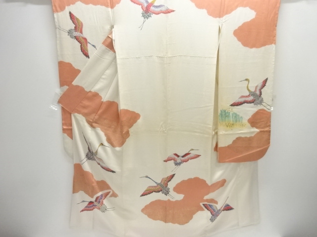 JAPANESE KIMONO / ANTIQUE FURISODE / SILK / SHIBORI / CRANE