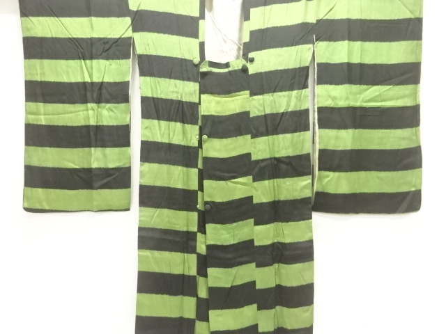 JAPANESE KIMONO / ANTIQUE HORIZONTAL STRIPE PATTERN MICHIYUKI COAT