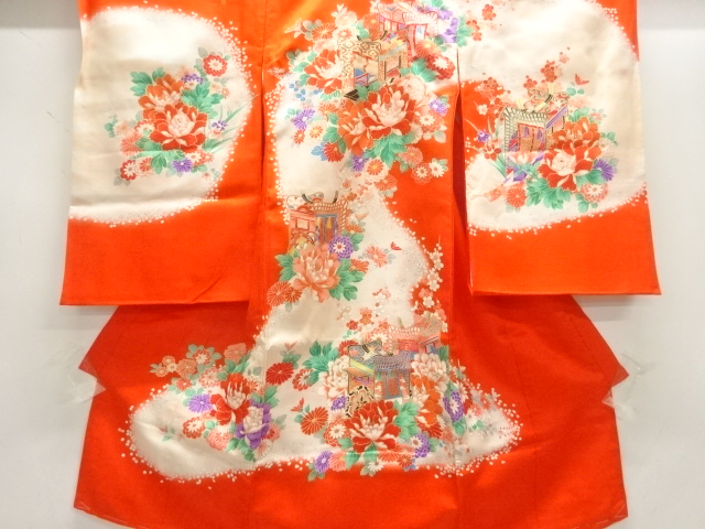 JAPANESE KIMONO / ANTIQUE GOSHOGURUMA / FLORAL PATTERN KIMONO