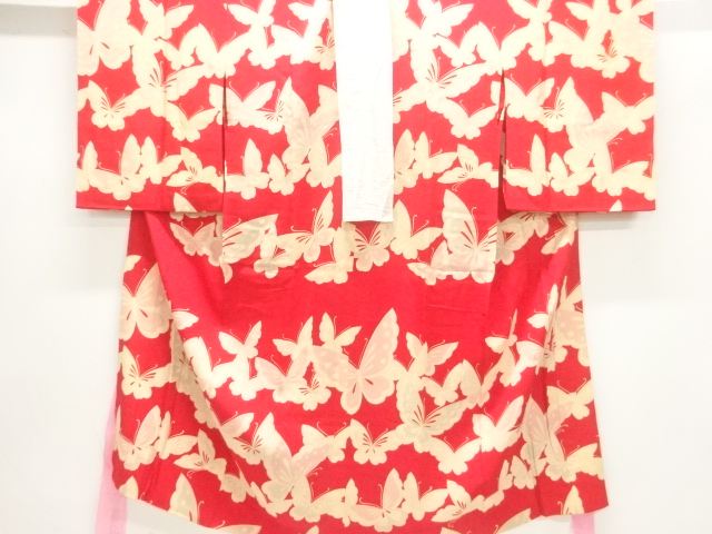JAPANESE KIMONO / ANTIQUE BROCADE KIMONO FOR SUMMER BUTTERFLY PATTERN 