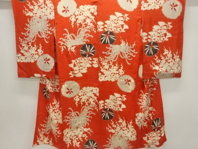 JAPANESE KIMONO / ANTIQUE MON KINSHA CHRYSANTHEMUM PATTERN JUBAN