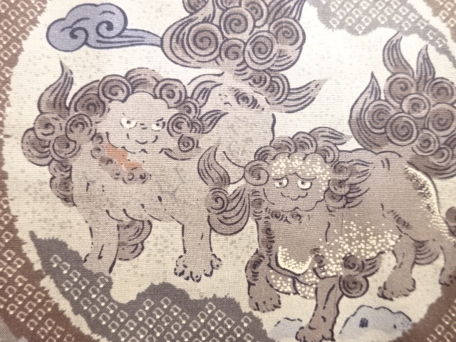 JAPANESE KIMONO / ANTIQUE MENS JUBAN / MARUMON / TANG LION PATTERN