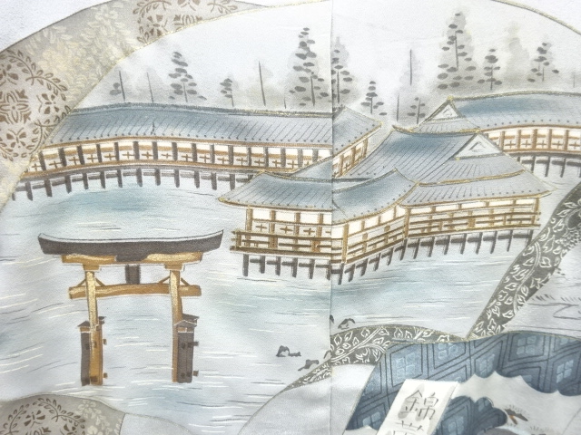 アンティーク　地紙に厳島神社模様男物長襦袢