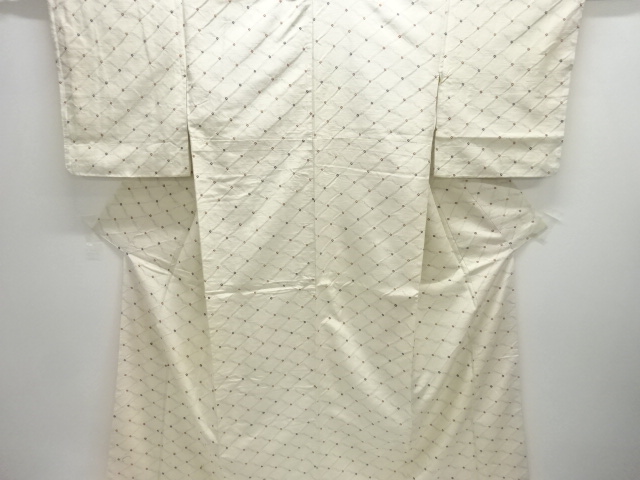 JAPANESE KIMONO / ANTIQUE SHIBORI DIAGONAL CHECKERED PATTERN WOVEN TSU