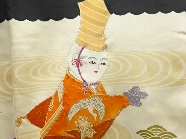 JAPANESE KIMONO / ANTIQUE ACTOR PATTERN EMBROIDERED MON-TSUKI BOYS KIM