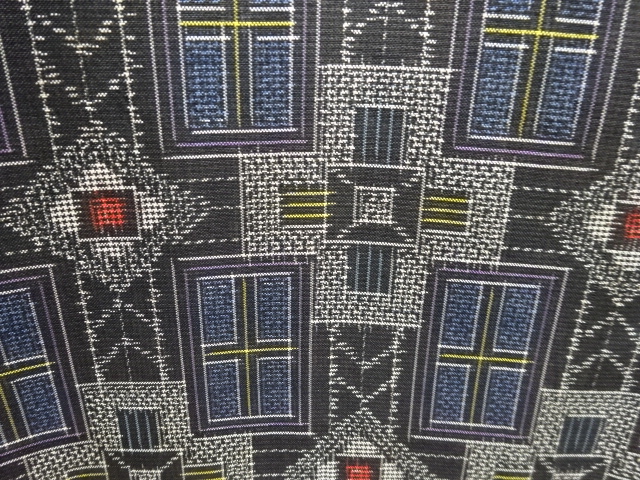 JAPANESE KIMONO / JAPANESE KIMONO / ANTIQUE DORO OSHIMA TSUMUGI / WOVEN GEOMETRIC