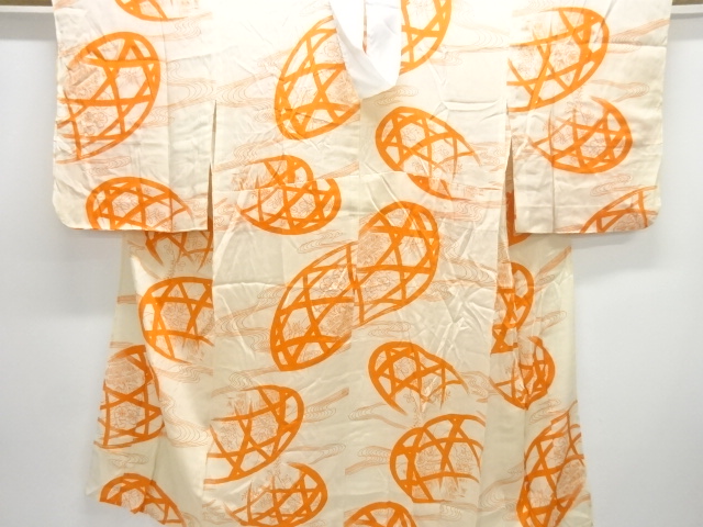JAPANESE KIMONO / ANTIQUE MON KINSHA SNAKE CAGE / AUTUMN GRASS PATTERN
