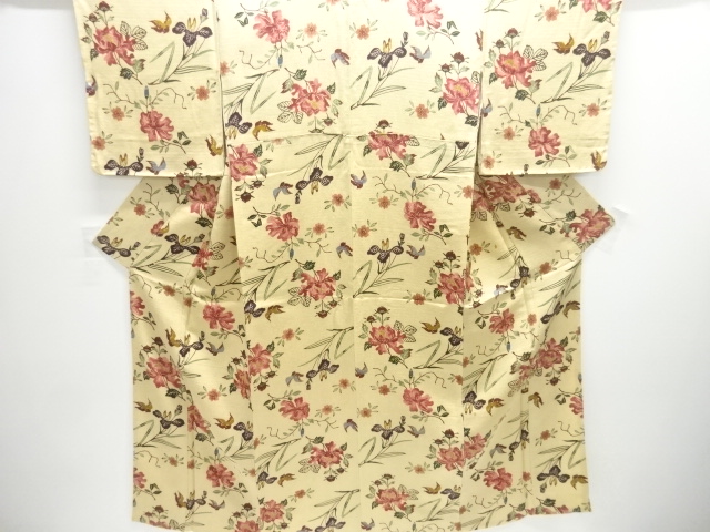 JAPANESEKIMONO / ANTIQUE AUTHENTIC RYUKYU BINGATA KIMONO / PEONY / SMA