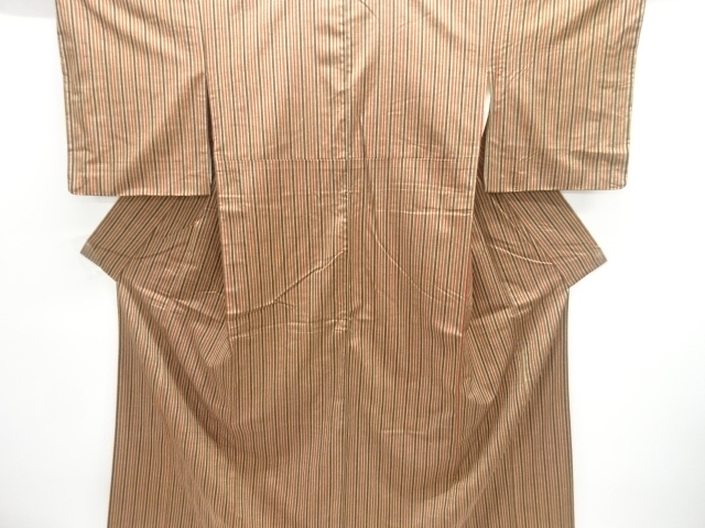 JAPANESE KIMONO / UNUSED STRIPED TSUMUGI KIMONO / STRIPES WOVEN