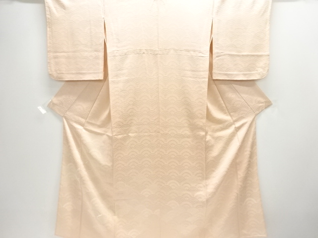青海波模様刺繍一つ紋単衣付け下げ色無地着物