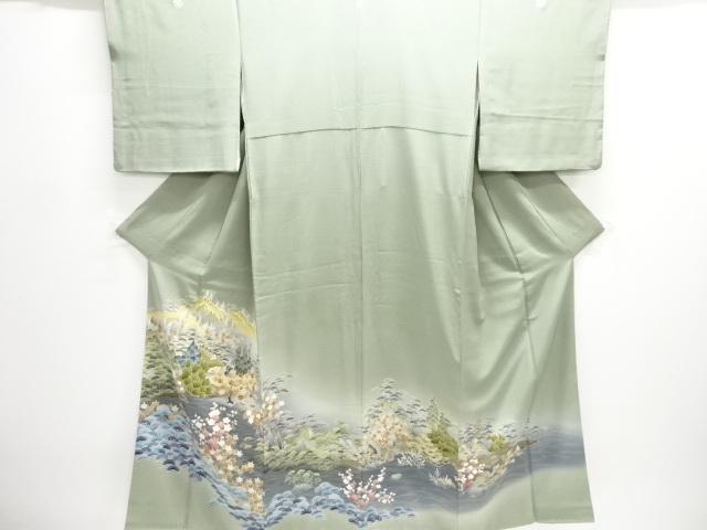 JAPANESE KIMONO / IRO-TOMESODE / CENERY OF COUNTRYSIDE