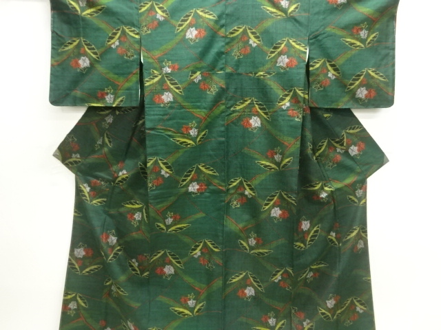 JAPANESE KIMONO / UNUSED / TSUMUGI / WOVEN FLOWER