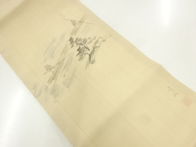JAPANESE KIMONO / KIMONO FOR SUMMER TSUMUGI HAND-PAINTED RIVER-RAFTING