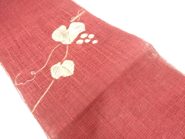 JAPANESE NAGOYA OBI FOR SUMMER / TSUMUGI / WOVEN GRAPE ARABESQUE