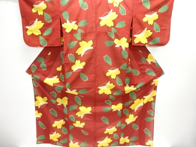 JAPANESE KIMONO / JUNKO KOSHINO FLORAL PATTERN YUKATA / FLOWER PATTERN