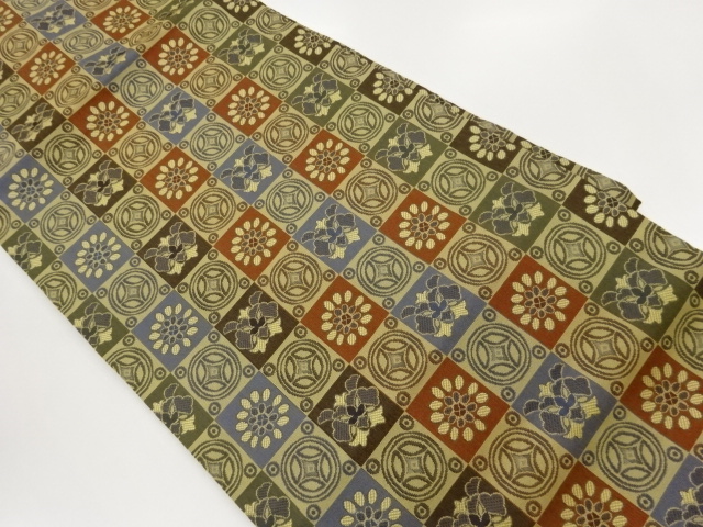 JAPANESE KIMONO / NAGOYA OBI / WOVEN ICHIMATSU & PLANT 