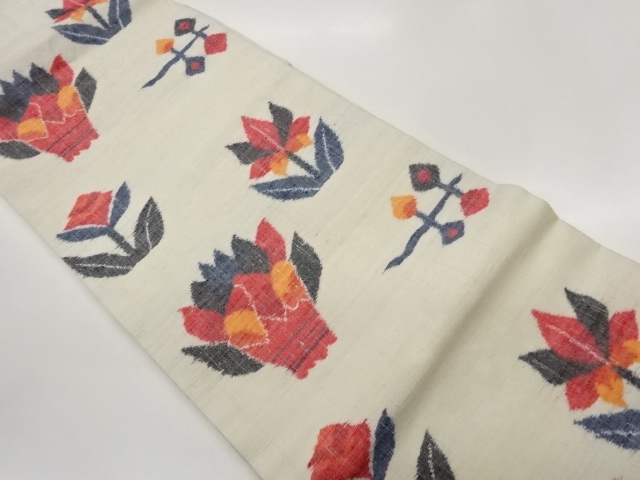 JAPANESE NAGOYA OBI / TSUMUGI / WOVEN ABSTRACT FLOWER