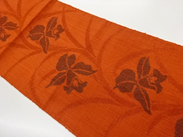 JAPANESE NAGOYA OBI FOR SUMMER / TSUMUGI / WOVEN FLORAL PLANTS