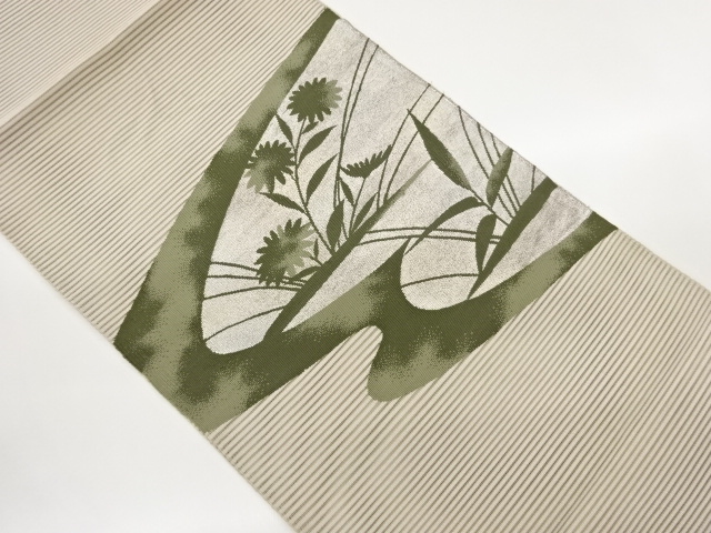 JAPANESE KIMONO / RO-TSUZURE CHRYSANTHEMUM / GRASS LEAVES / CURVED PAT