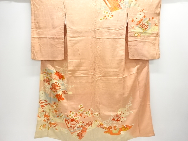 JAPANESE KIMONO / ANTIQUE MON KINSHA READING BOOK: KIMONO / FLORAL PAT