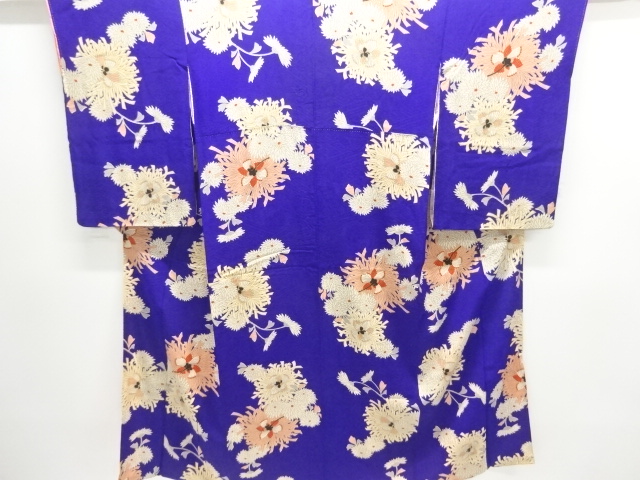 JAPANESE KIMONO / ANTIQUE MON KINSHA FLORAL PATTERN KIMONO