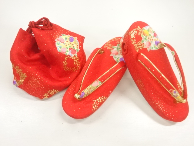JAPANESE KIMONO / HANAMARU PATTERN FOR KIDS POUCH / ZORI SET