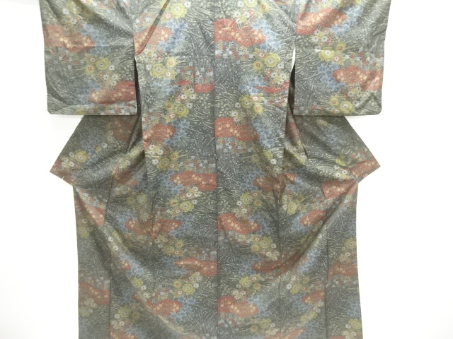 JAPANESE KIMONO / DORO OSHIMA TSUMUGI / WOVEN FLOWER & PLANT 