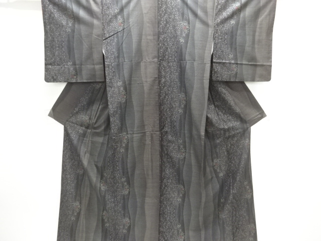 JAPANESE KIMONO / DORO OSHIMA TSUMUGI KIMONO / WOBBLY STRIPES / WOVEN 