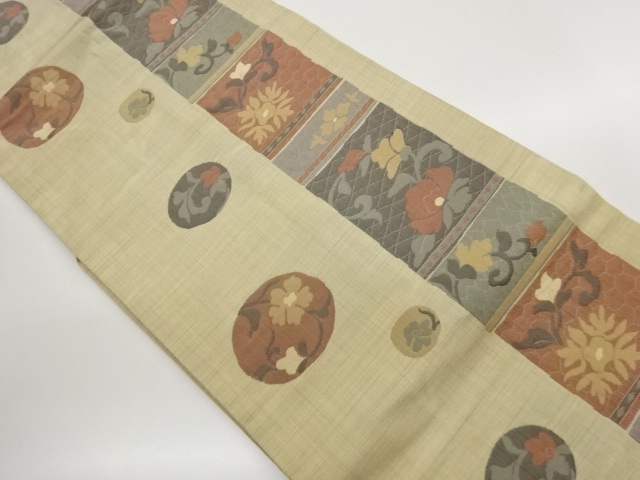 JAPANESE KIMONO / NAGOYA OBI / WOVEN FLORAL ARABESQUE
