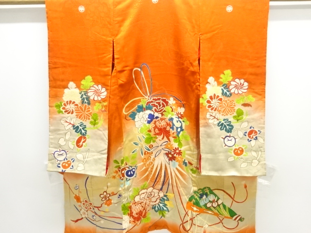 JAPANESE KIMONO / ANTIQUE KIMONO / SILK / MON KINSHA / FLORAL KUSUDAMA