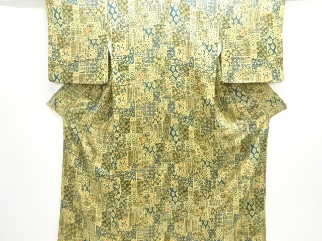 JAPANESE KIMONO / ANTIQUE KIMONO / SILK / MON KINSHA / SARASA PATTERN