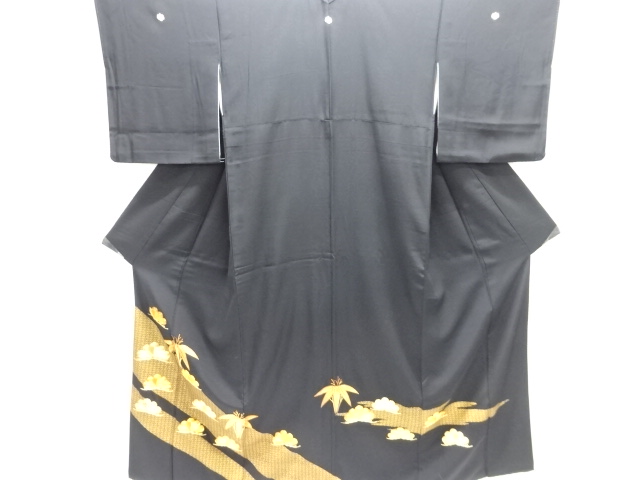 JAPANESE KIMONO / TOMESODE / EMBROIDERY / PINE & BAMBOO GRASS