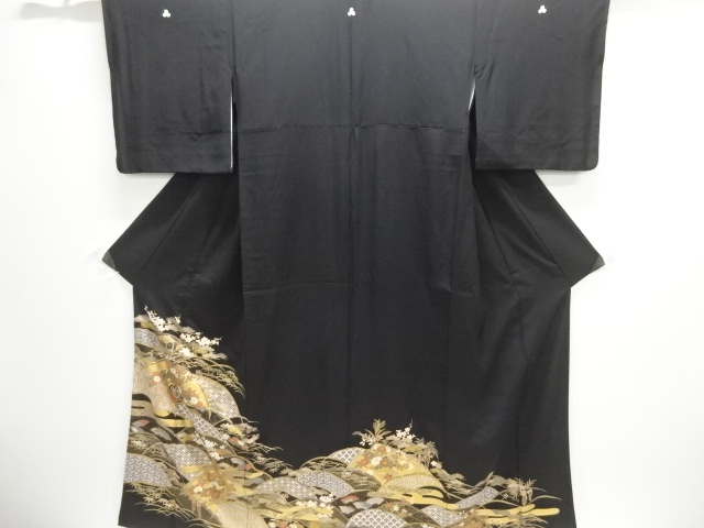 JAPANESE KIMONO / TOMESODE / EMBROIDERY / SNOW & FLOWER CART 