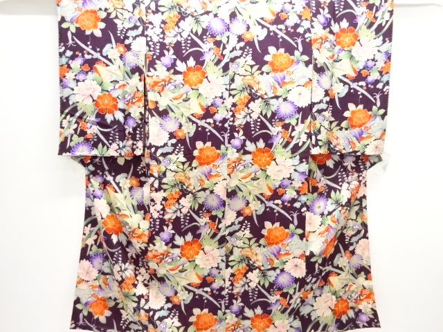 JAPANESE KIMONO / ANTIQUE JUBAN / KINSHA / FLOWER & PLANT 