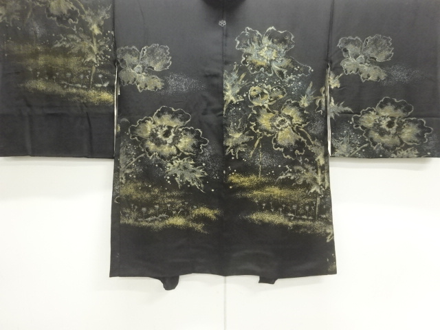 JAPANESE KIMONO / ANTIQUE TAISHO ROMANTIC BRANCH FLOWER PATTERN WOVEN-