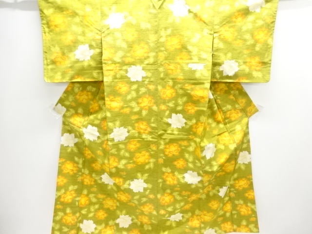 未使用品　花模様織出し手織り紬着物