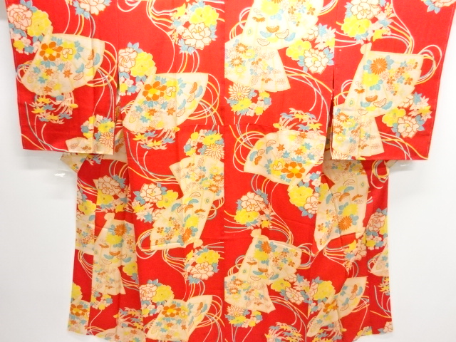 JAPANESE KIMONO / ANTIQUE HITOE JUBAN / SILK / KINSHA / FOLDING FAN & FLORAL PLANTS
