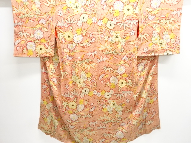 JAPANESE KIMONO / ANTIQUE JUBAN / SILK / KINSHA / KIKU & BAMBOO GRASS