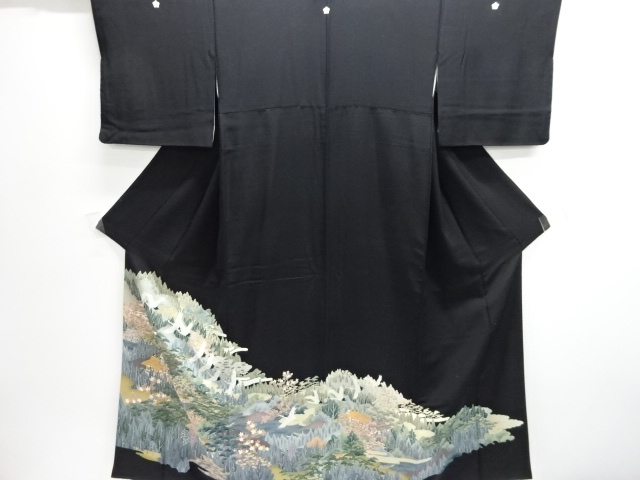 JAPANESE KIMONO / TOMESODE / YUZEN / HOUSE & CRANES