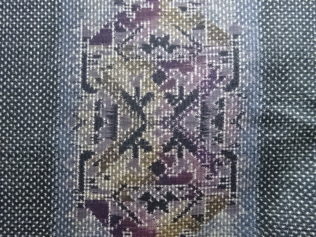 JAPANESE KIMONO / ANTIQUE KIMONO / SILK / DORO OSHIMA TSUMUGI / WOVEN ABSTRACT FLOWERS