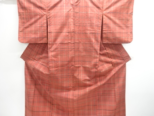 JAPANESE KIMONO / ANTIQUE KIMONO / SILK / TSUMUGI / WOVEN GRID